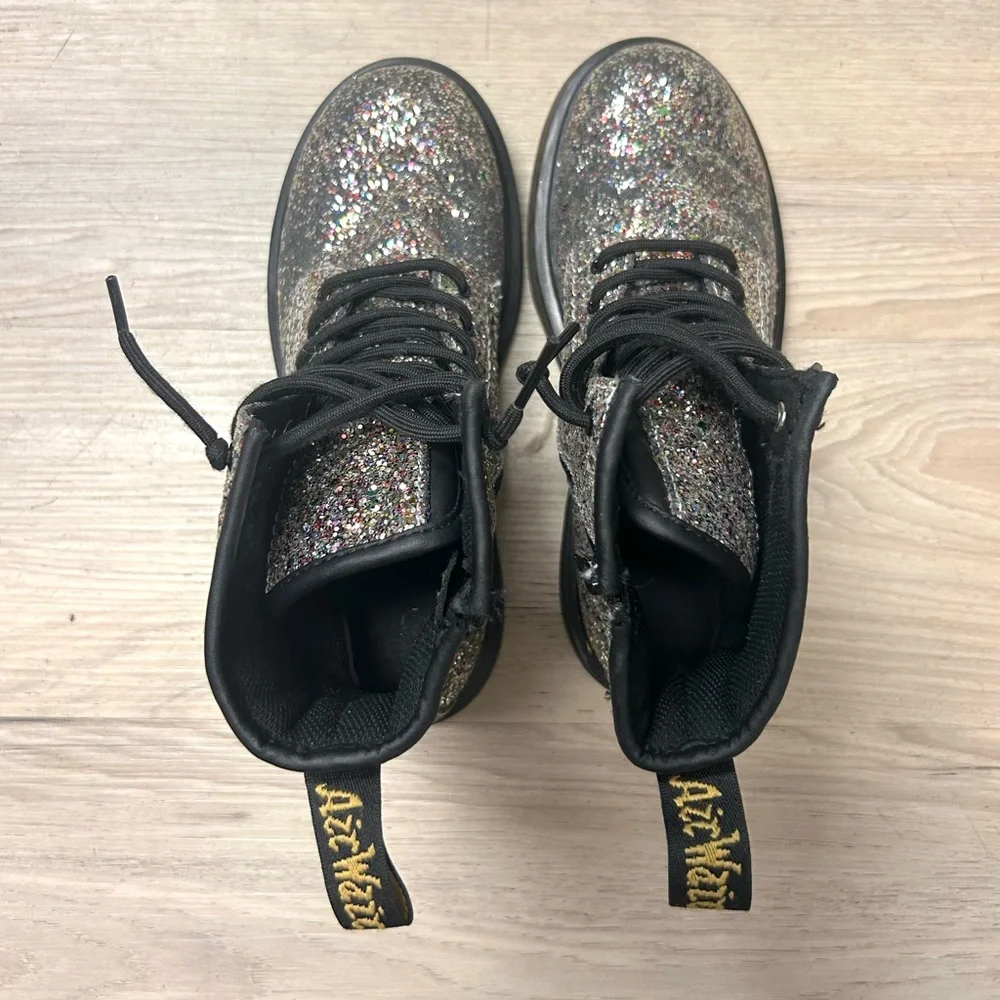Dr Martens Boots Glitter J Combat 1460 Chunky Lace Up Girls Kids Size 3 Rainbow